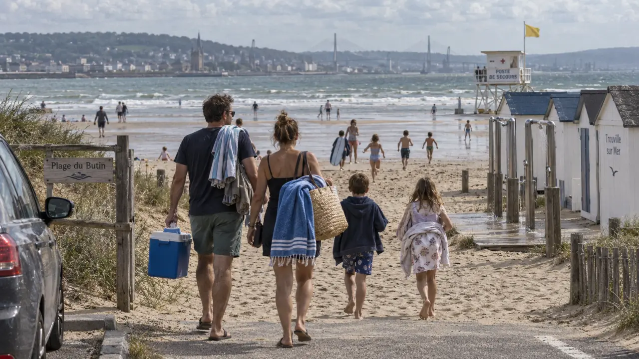 Plage du butin à Honfleur : marche vers la plage