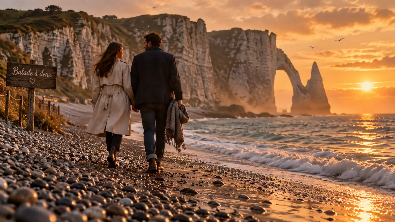 Que faire en couple en Normandie : balade à deux sur la plage de galets à Étretat