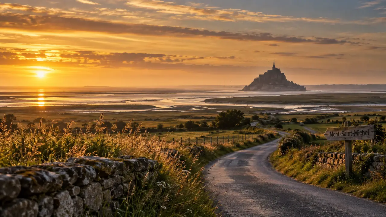 Que faut il visiter en normandie : Mont-Saint-Michel au coucher du soleil