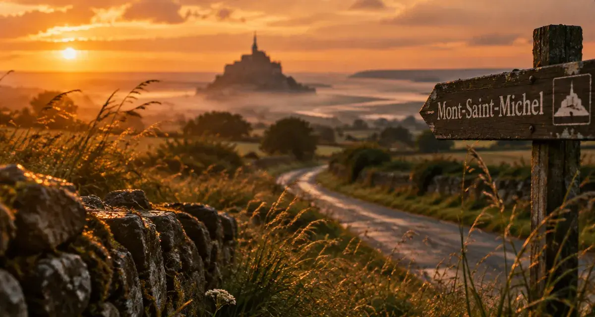 Quoi visiter en normandie france : abbaye au Mont-Saint-Michel au golden hour