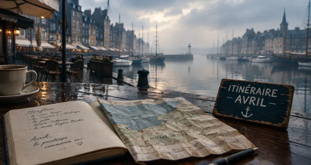 Visiter la Normandie en avril à Honfleur : port brumeux