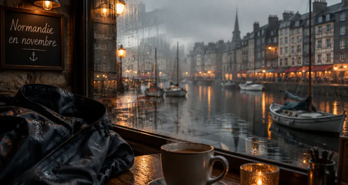 Visiter la Normandie en novembre : café à Honfleur, brume et vue sur le Vieux Bassin