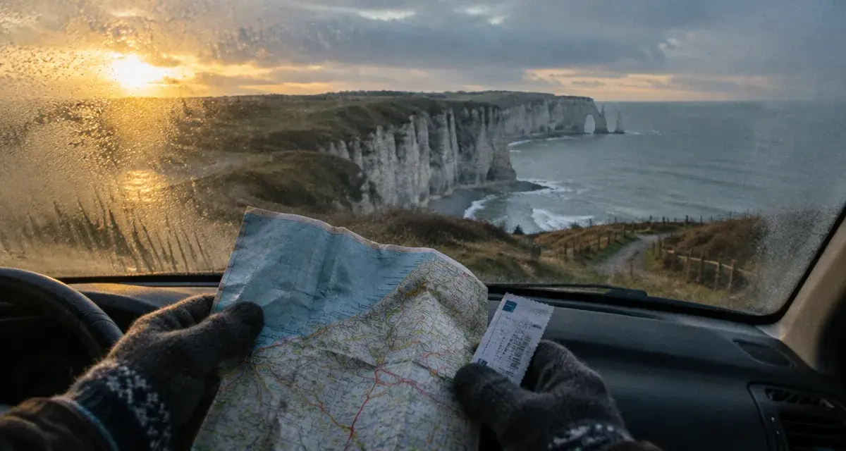 Visiter la Normandie en une semaine : falaises de la Côte d’Albâtre, vue depuis la voiture.